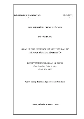 Luận văn thạc sĩ quản lý nhà nước đối với xúc tiến đầu tư trên địa bàn tỉnh bình phước