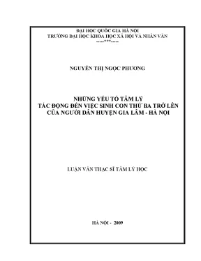 Luận văn thạc sĩ những yếu tố tâm lý tác động đến việc sinh con thứ ba trở lên của người dân huyện gia lâm hà nội