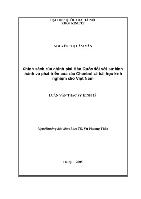 Luận văn thạc sĩ chính sách của chính phủ hàn quốc đối với sự hình thành và phát triển của các chaebol và bài học kinh nghiệm cho việt nam