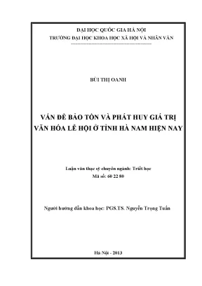 Luận văn thạc sĩ vấn đề bảo tồn và phát huy giá trị văn hoá lễ hội ở tỉnh hà nam hiện nay