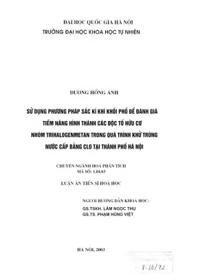 Luận án tiến sĩ sử dụng phương pháp sắc kí khí khối phổ để đánh giá tiềm năng hình thành các độc tố hữu cơ nhóm trihalogenmetan trong quá trình khử trùng nước cấp bằng clo tại thành phố hà nội