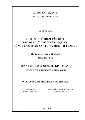 Luận văn thạc sĩ áp dụng thẻ điểm cân bằng trong thực thi chiến lược tại công ty cổ phần vật tư và thiết bị toàn bộ