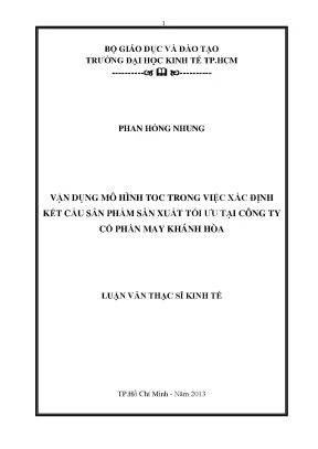 Luận văn thạc sĩ vận dụng mô hình toc trong việc xác định kết cấu sản phẩm sản xuất tối ưu tại công ty cổ phần may khánh hòa