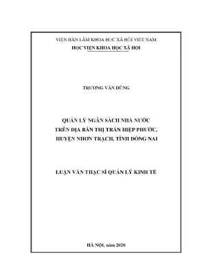 Luận văn thạc sĩ quản lý ngân sách nhà nước trên địa bàn thị trấn hiệp phước nhơn trạch tỉnh đồng nai