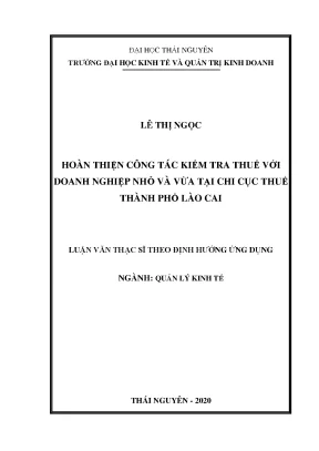 Luận văn thạc sĩ quản lý kinh tế hoàn thiện công tác kiểm tra thuế với doanh nghiệp nhỏ và vừa tại chi cục thuế thành phố lào cai
