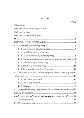 Luận án khảo sát giá trị của xét nghiệm he4 và ca125 trong chẩn đoán và tiên lượng ung thư biểu mô buồng trứng
