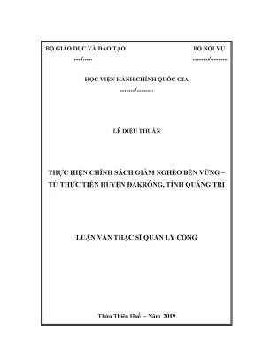 Luận văn thạc sĩ thực hiện chính sách giảm nghèo bền vững từ thực tiễn huyện đakrông tỉnh quảng trị