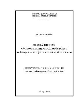 Luận văn thạc sĩ quản lý thu thuế các doanh nghiệp ngoài quốc doanh trên địa bàn huyện thanh liêm tỉnh hà nam