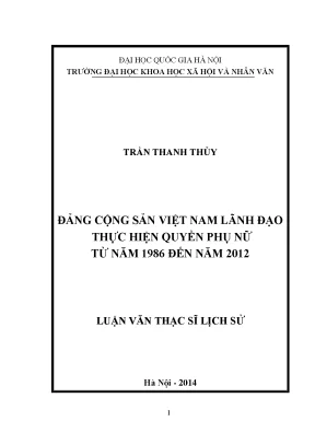 Luận văn thạc sĩ đảng cộng sản việt nam lãnh đạo thực hiện quyền của phụ nữ từ năm 1986 đến năm 2012