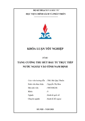 Luận văn tốt nghiệp tăng cường thu hút đầu tư trực tiếp nước ngoài vào tỉnh nam định