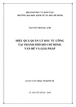 Luận văn thạc sĩ hiệu quả quản lý đầu tư công tại thành phố hồ chí minh vấn đề và giải pháp