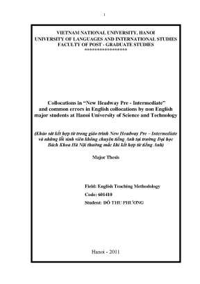 Luận văn thạc sĩ collocations in new headway pre intermediate and common errors in english collocations by non english major students at hanoi university of science and technology