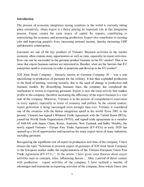Luận văn tốt nghiệp solutions to promote export of garments of x20 joint stock company to the european market under the implementation of the vietnam european union free trade agreement ev fta