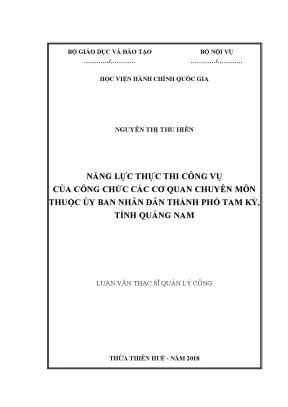 Luận văn thạc sĩ năng lực thực thi công vụ của công chức các cơ quan chuyên môn thuộc ủy ban nhân dân thành phố tam kỳ tỉnh quảng nam