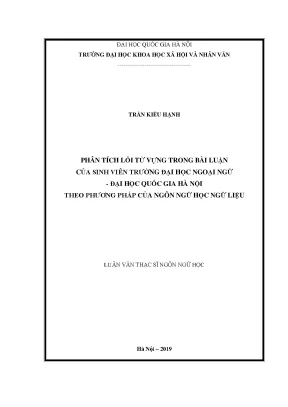 Luận văn thạc sĩ phân tích lỗi từ vựng trong bài luận của sinh viên trường đại học ngoại ngữ đại học quốc gia hà nội theo phương pháp ngôn ngữ học ngữ liệu