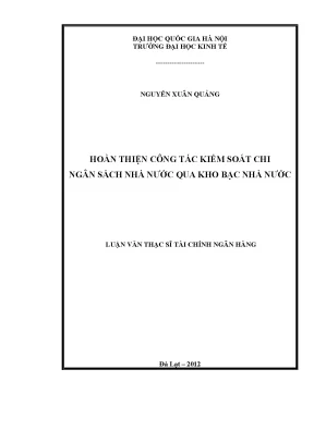 Luận văn thạc sĩ hoàn thiện công tác kiểm soát chi ngân sách nhà nước qua kho bạc nhà nước