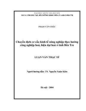 Luận văn thạc sĩ chuyển dịch cơ cấu kinh tế nông nghiệp theo hướng công nghiệp hoá hiện đại hoá ở tỉnh bến tre