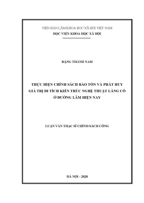 Luận án tiến sĩ thực hiện chính sách bảo tồn và phát huy giá trị di tích kiến trúc nghệ thuật làng cổ ở đường lâm hiện nay
