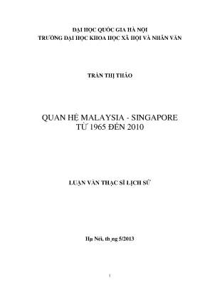 Luận văn thạc sĩ quan hệ malaysia singapore từ 1965 đến 2010 ths lịch sử 60 22 50001