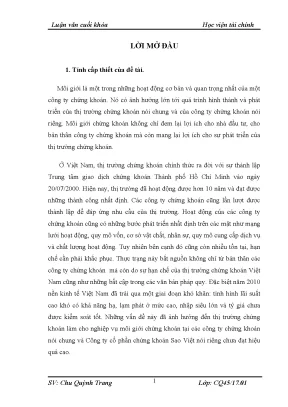 Luận văn tốt nghiệp giải pháp nâng cao hiệu quả hoạt động môi giới tại công ty cổ phần chứng khoán sao việt