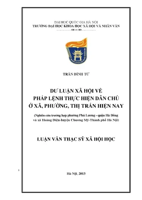 Luận văn thạc sĩ dư luận xã hội về pháp lệnh thực hiện dân chủ ở xã phường thị trấn hiện nay nghiên cứu trường hợp phú lương quận hà đông