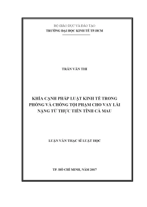 Luận văn thạc sĩ khía cạnh pháp luật kinh tế trong phòng và chống tội cho vay lãi nặng từ thực tiển tỉnh cà mau