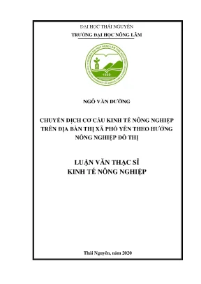 Luận văn tốt nghiệp chuyển dịch cơ cấu kinh tế nông nghiệp trên địa bàn thị xã phổ yên theo hướng nông nghiệp đô thị