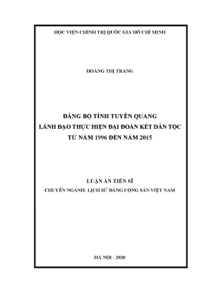 Luận án tiến sĩ đảng bộ tỉnh tuyên quang lãnh đạo thực hiện đại đoàn kết dân tộc