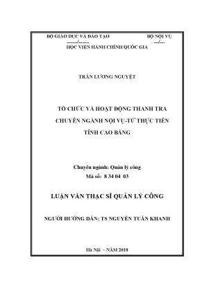 Luận văn thạc sĩ tổ chức và hoạt động thanh tra chuyên ngành nội vụ từ thực tiễn tỉnh cao bằng