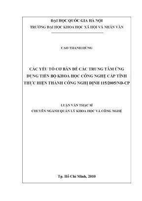 Luận văn thạc sĩ các yếu tố cơ bản để các trung tâm ứng dụng tiến bộ khoa học công nghệ cấp tỉnh thực hiện thành công nghị định 115 2005 nđ cp