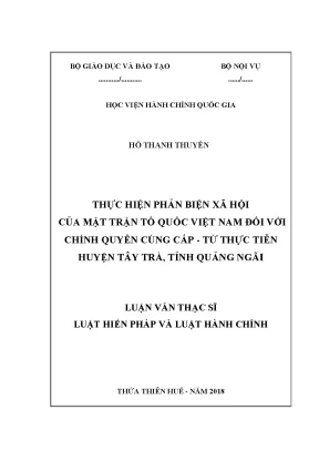 Luận văn thạc sĩ phản biện xã hội của mặt trận tổ quốc việt nam đối với chính quyền cùng cấp từ thực tiễn huyện tây trà tỉnh quảng ngãi