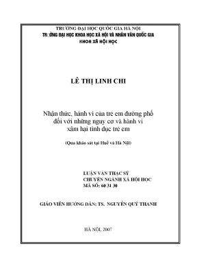 Luận văn thạc sĩ nhận thức hành vi của trẻ em đường phố đối với những nguy cơ và hành vi xâm hại tình dục trẻ em