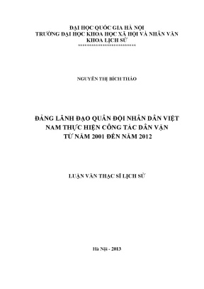 Luận văn thạc sĩ đảng lãnh đạo quân đội nhân dân việt nam thực hiện công tác dân vận từ năm 2001 đến năm 2012