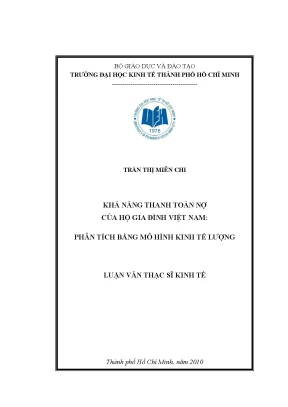 Luận văn thạc sĩ khả năng thanh toán nợ của hộ gia đình việt nam phân tích bằng mô hình kinh tế lượng