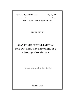 Luận văn thạc sĩ qlnn về đấu thầu mua sắm hàng hóa trong khu vực công tại tỉnh bắc kạn