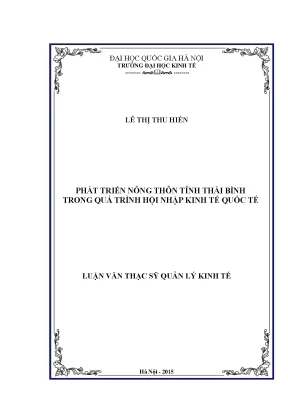 Luận văn thạc sĩ phát triển nông thôn tỉnh thái bình trong quá trình hội nhập kinh tế quốc tế