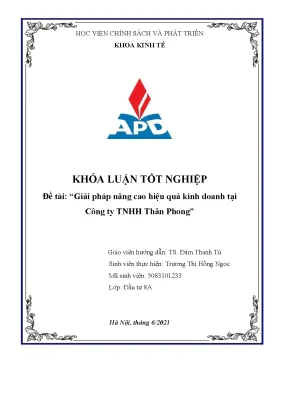 Luận văn tốt nghiệp giải pháp nâng cao hiệu quả kinh doanh tại công ty tnhh thân phong