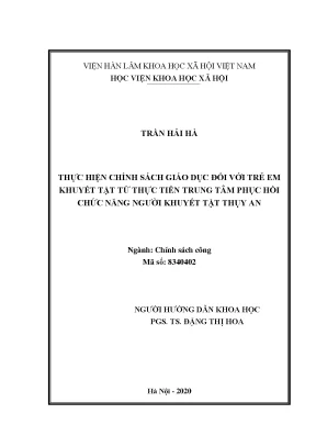 Luận án tiến sĩ thực hiện chính sách giáo dục đối với trẻ em khuyết tật từ thực tiễn trung tâm phục hồi chức năng người khuyết tật thụy an 1