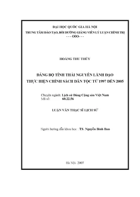 Luận văn thạc sĩ đảng bộ tỉnh thái nguyên lãnh đạo thực hiện chính sách dân tộc từ 1997 đến 2005