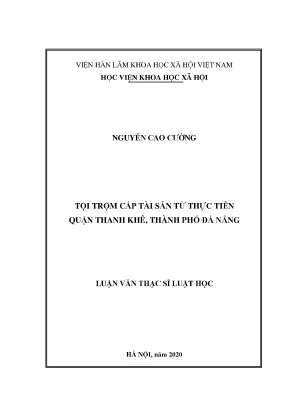 Luận văn thạc sĩ tội trộm cắp từ thực tiễn quận thanh khê thành phố đà nẵng