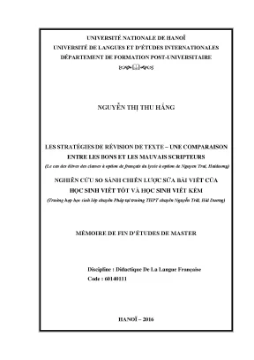 Luận văn thạc sĩ les stratégies de révision de texte une comparaison entre les bons et les mauvais scripteurs le cas des élèves des classes à option de français du lycée à option de nguyen trai haiduong