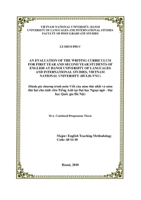 Luận văn thạc sĩ an evaluation of the writing curriculum for first year and second year students of english at hanoi university of language and international studies vietnam national university hulis vnu