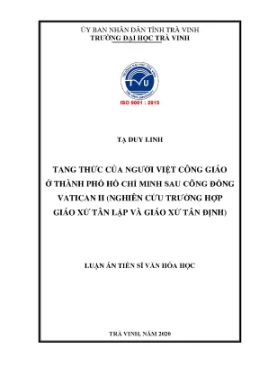 Luận án tiến sĩ tang thức của người việt công giáo ở thành phố hồ chí minh sau công đồng vatican ii nghiên cứu trường hợp giáo xứ tân lập và giáo xứ tân định