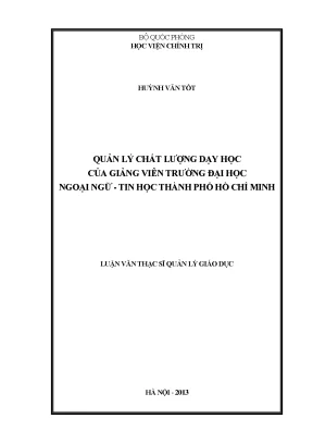 Luận văn thạc sĩ quản lý chất lượng dạy học của giảng viên trường đại học ngoại ngữ tin học thành phố hồ chí minh