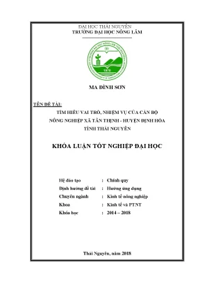 Luận văn tốt nghiệp tìm hiểu vai trò nhiệm vụ của cán bộ nông nghiệp xã tân thịnh huyện định hóa tỉnh thái nguyên
