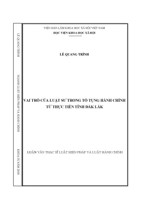 Luận văn thạc sĩ vai trò của luật sư trong tố tụng hành chính từ thực tiễn tỉnh đăk lăk