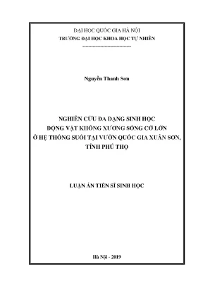 Luận án tiến sĩ nghiên cứu đa dạng sinh học động vật không xương sống cỡ lớn ở hệ thống suối tại vườn quốc gia xuân sơn tỉnh phú thọ