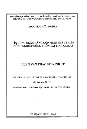 Luận văn thạc sĩ tín dụng ngân hàng góp phần phát triển nông nghiệp nông thôn tại tỉnh gia lai