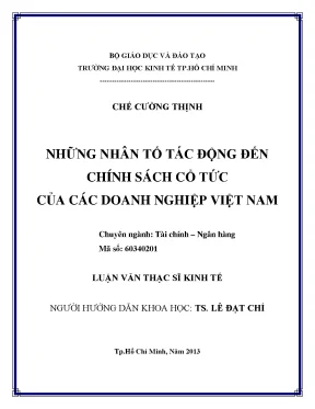 Luận văn thạc sĩ những nhân tố tác động đến chính sách cổ tức của các doanh nghiệp việt nam luận văn thạc sĩ