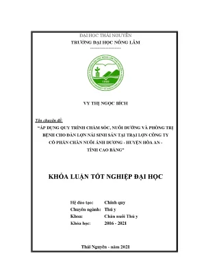 Luận văn tốt nghiệp áp dụng quy trình chăm sóc nuôi dưỡng và phòng trị bệnh cho đàn lợn nái sinh sản tại trại lợn công ty cổ phần chăn nuôi ánh dương huyện hòa an tỉnh cao bằng